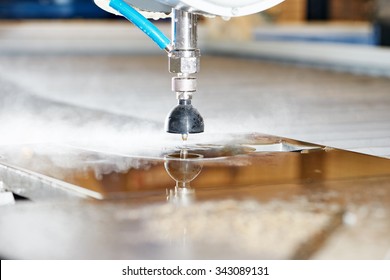 Metalworking Industry. Metal Cutting With High Pressure Water Jet