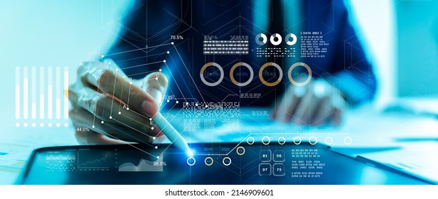 Metaverse business meeting conference finance business stock exchange, crypto, blockchain data analytics DMS data management system report analyzing. businessman working on financial report. - Powered by Shutterstock