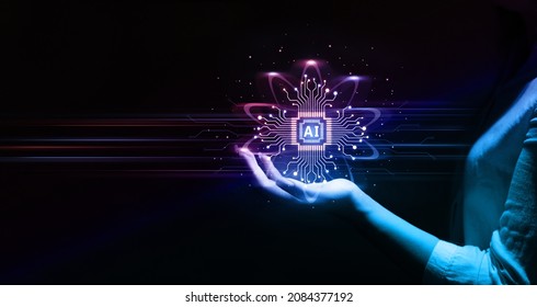 Metaverse technology concept. Business person holding data of brain digital. Artificial intelligence technology. Machine Learning business concept.	
