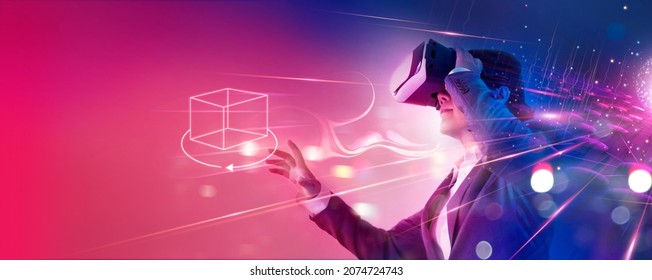 Metaverse Technology Konzept. Geschäftsleute nutzen VR Virtual-Reality-Kampf und Erlebnisse der virtuellen Welt für die Geschäftswelt. Visualisierung, Virtuelle erweiterte Realität im sozialen Netzwerk