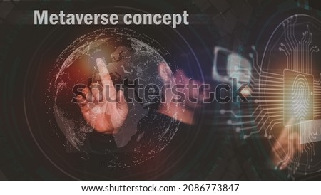 Metaverse Technology concepts. touching to virtual world, big data with internet connection for metaverse. Businessman using mobile smart phone, technology concept. computing, database, achievement..