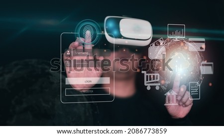 Metaverse Technology concepts. touching to virtual world, big data with internet connection for metaverse. Businessman using mobile smart phone, technology concept. computing, database, achievement..