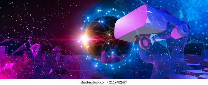 metaverse vr simulation gaming cyberpunk style,digital robot ai.Global world network and Communication technology,metaverse,iot,5g,internet business on earth.Elements of this image furnished by NASA - Shutterstock ID 2119482494