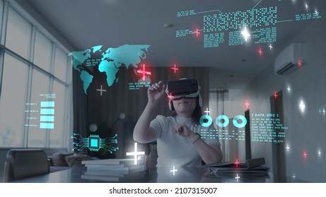 Metaverse VR Virtual Meeting Conference, Business Office Digital World Technology AR Augmented Reality Presentation Work From Home