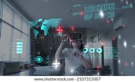 Metaverse VR virtual meeting conference, business office digital world technology AR augmented reality presentation work from home