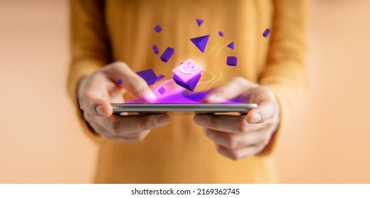 Metaverse, Web3 and Blockchain Technology Concepts. Closeup of Hand Using Smartphone for Connect a Community or Playing NFT Virtual Game