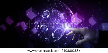 Metaverse world virtual reality technology concept. Internet of things (IoT). Futuristic business finance blockchain