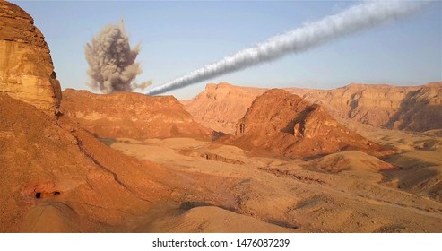 Meteor Asteroid Crash In The Desert Mountain Illustration