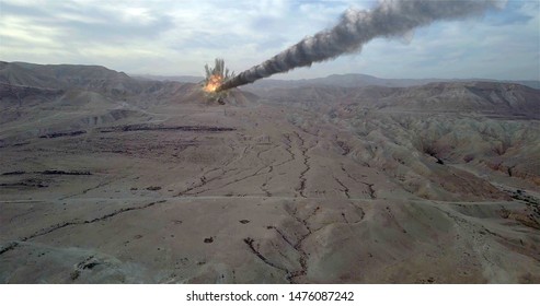 Meteor Asteroid Crash In The Desert Mountain Illustration