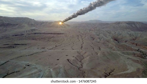 Meteor Asteroid Crash In The Desert Mountain Illustration