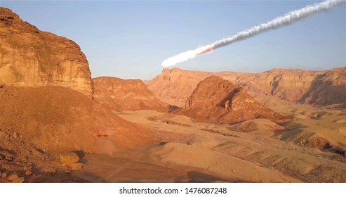 Meteor Asteroid Crash In The Desert Mountain Illustration