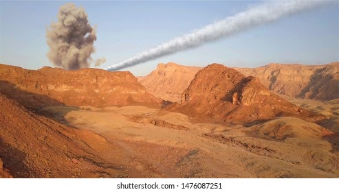 Meteor Asteroid Crash In The Desert Mountain Illustration