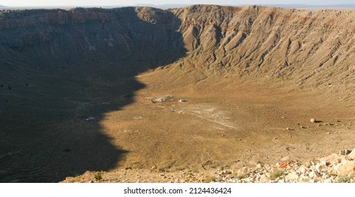Meteor Crater, or Barringer Crater, Meteorite Impact Crater Site in the Arizona Desert Looking at the Crater Wall and the The Bowl