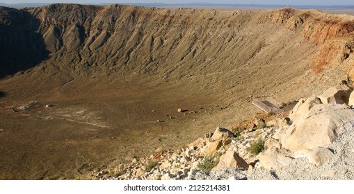 Meteor Crater, or Barringer Crater, Meteorite Impact Crater Site in the Arizona Desert Looking at the Crater Wall and the The Bowl