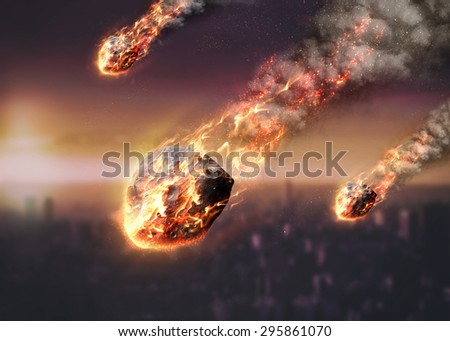 Meteor shower destroying city on earth. Elements of this image furnished by NASA