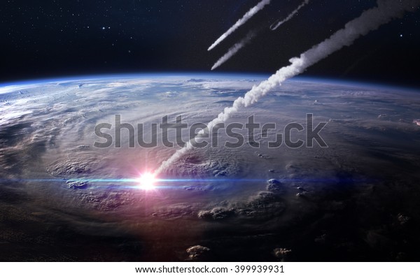 Meteor shower in the Earth\'s atmosphere. Elements\
of this image furnished by\
NASA