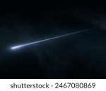 Meteor trail in the night sky. Shooting star isolated. Meteorite burns in the atmosphere.