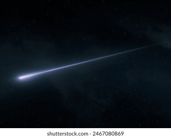 Meteor trail in the night sky. Shooting star isolated. Meteorite burns in the atmosphere.