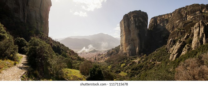 Meteora mountains and rock monasteries in Greece.