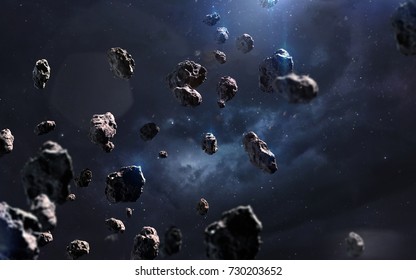 Meteorites. Deep space image, science fiction fantasy in high resolution ideal for wallpaper and print. Elements of this image furnished by NASA - Shutterstock ID 730203652