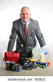 A Meteorologist Displaying Hurricane Supplies