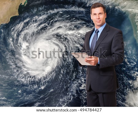 Meteorologist forecasting hurricane