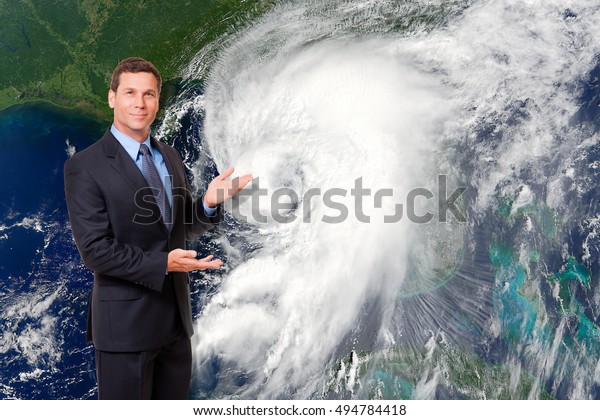 Meteorologist weatherman forecasting weather\
hurricane cyclone\
storm