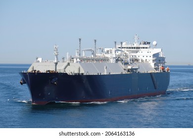 Methane Gas Carrier in the North Sea. LNG carrier Methane Lydon Volney. LNG tanker during sea passage.