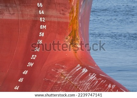 metric draft marks on the bow of an oceangoing freighter