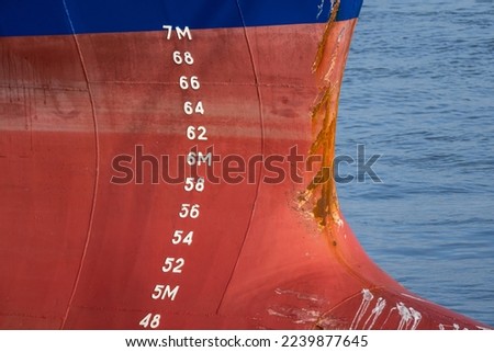 metric draft marks on the bow of an oceangoing freighter