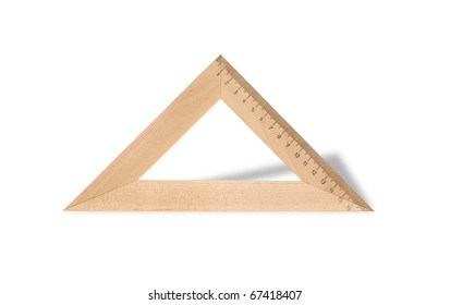 Metric wooden triangle isolated on white background with clipping path