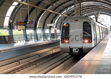 Metro arriving at Dwarka station in New Delhi India Asia