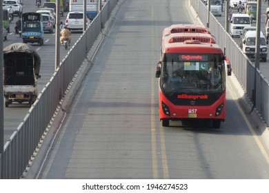 Metro Bus On Road - Captured In Lahore, Pakistan... Dated 28, Mar,2021