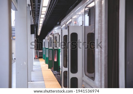 Metro at green line stop platform in Boylston street Station, Boston, USA.