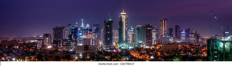 Metro Manila / Philippines - April 2019: Bonifacio Global city skyline at Magic hour. Bonifacio Global City or BGC, is a financial and lifestyle district in Metro Manila, Philippines.