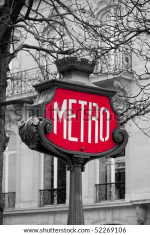 Metro sign for subway transportation in paris, france