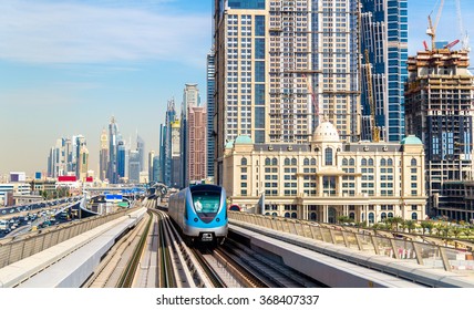 Metro Train On The Red Line In Dubai