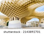 Metropol Parasol wooden structure located in the old quarter of Seville, Spain. Empty place without people