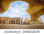 Metropol Parasol wooden structure located in the old quarter of Seville, Spain. Empty place without people.