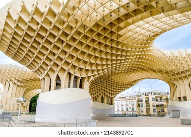 Metropol Parasol wooden structure located in the old quarter of Seville, Spain. Empty place without people - Shutterstock ID 2143892701