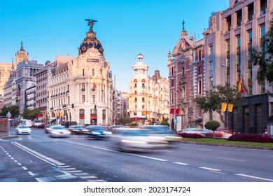 Metropolis Building Or Edificio Metrópolis Office Building In Gran Vía Avenue In Madrid, Spain.