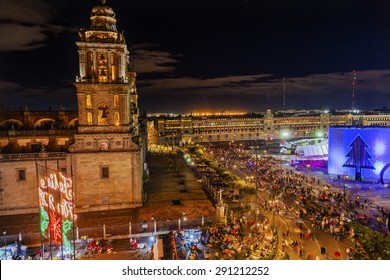 Metropolitan Cathedral And President's Palace In Zocalo, Center Of Mexico City Mexico Christmas Night