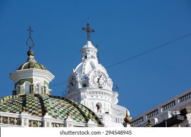 Metropolitan Cathedral Of Quito In The Historic Center Early In The Morning With Blue Clear Sky, Quito, Ecuador 2015