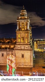 Metropolitan Cathedral Zocalo, Center Of Mexico City Mexico Christmas Night