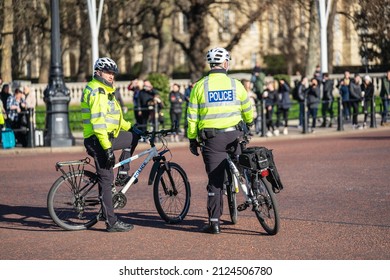 Metropolitan Police Officers On Bicycles. London, January 30, 2022.