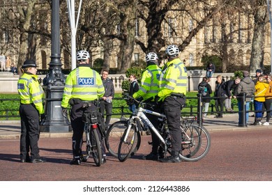 Metropolitan Police Officers On Bicycles. London, January 30, 2022.