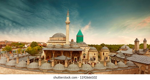 Mevlana Tomb And Mosque In Konya City. Mevlana Museum View From Above , Mevlana Celaleddin-i Rumi Is A Sufi Philosopher And Mystic Poet Of Islam.