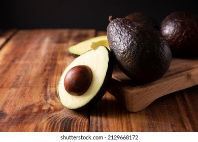 Mexican Avocado (persea Americana) On Rustic Wooden Table. Main Ingredient To Prepare Guacamole. Close Up Image