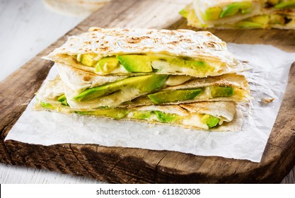 Mexican Avocado Quesadilla. Tortilla With Avocado And Cheese. Latin American Food