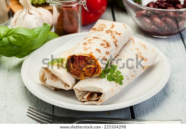 Mexican Burritos On Plate Stock Photo (Edit Now) 225504298